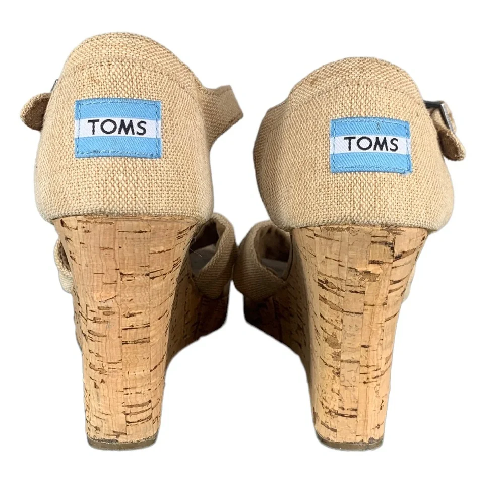 TOMS. Sienna Burlap Cork Wedge Platform Sandals - Size 9